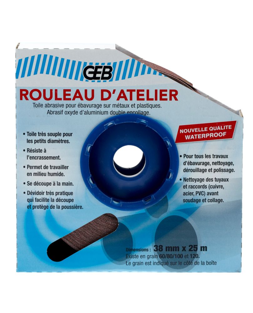 Rouleau d'atelier GEB 25m x 38mm grain 100