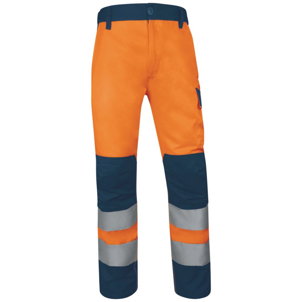 Surpantalon à taille élastique haute visibilité Classe 2 Delta Plus orange/bleu marine, taille S longueur 78 cm