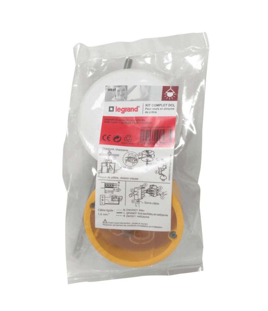 Boîte d'encastrement DCL en saillie et fiche Legrand 50mm, 1 poste, noire 