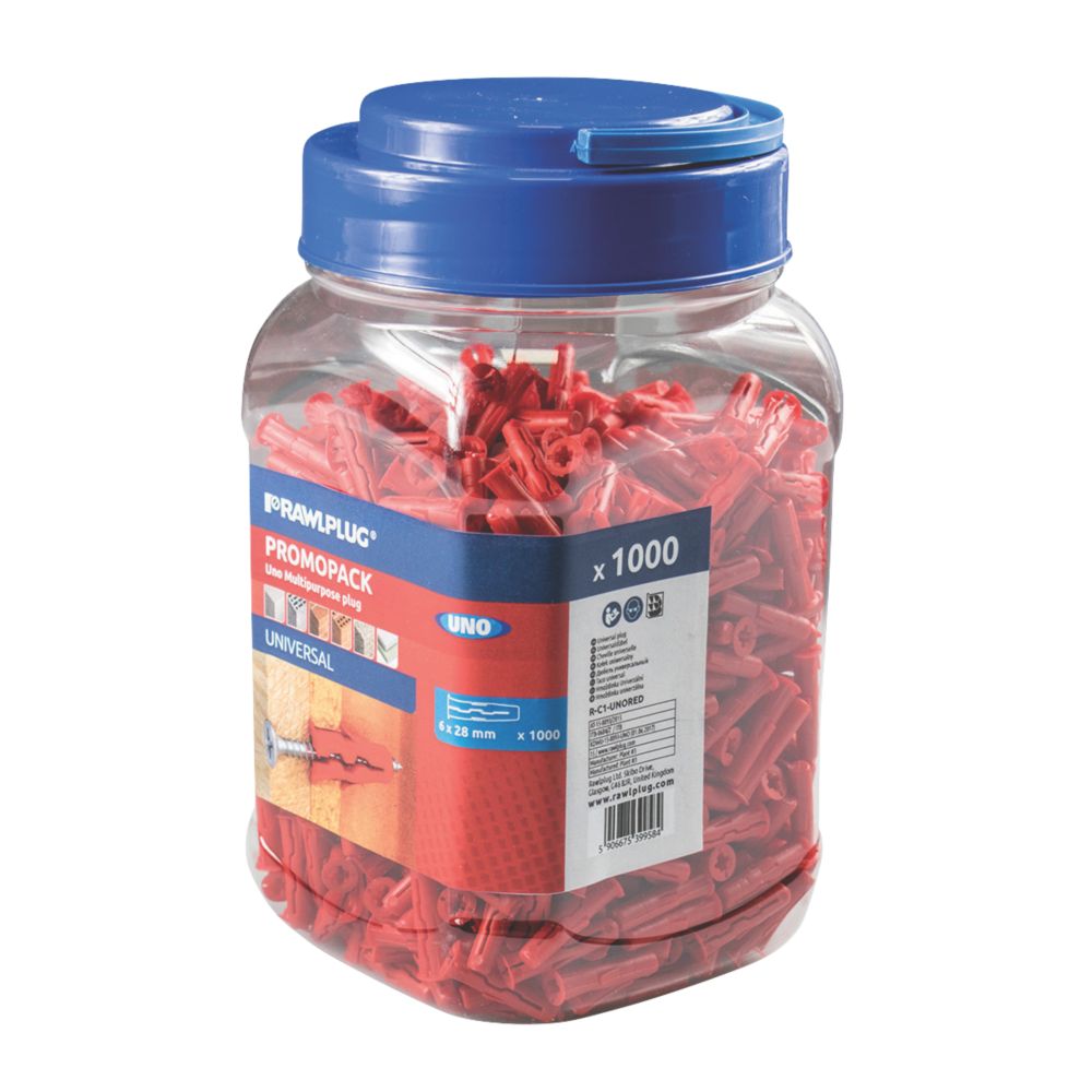 Lot de 1 000 chevilles Rawlplug Uno 6 x 28mm