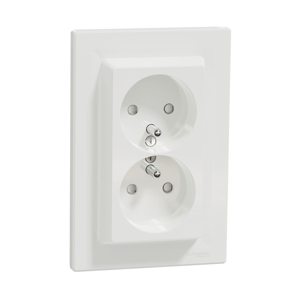 Double prise terre Asfora Blanc 2 postes Schneider