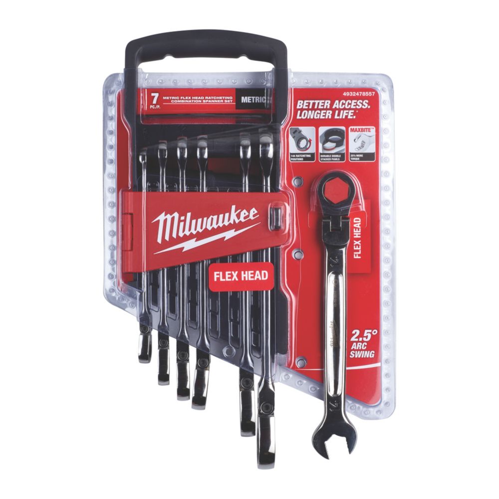 Jeu de 7 clés mixtes à tête flexible à cliquet Milwaukee Maxbite