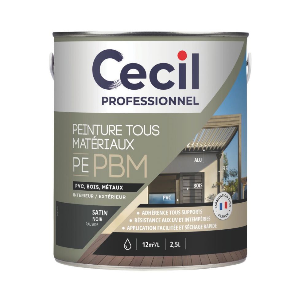 Peinture pour maçonnerie noire lisse 2,5L Cecil Professional