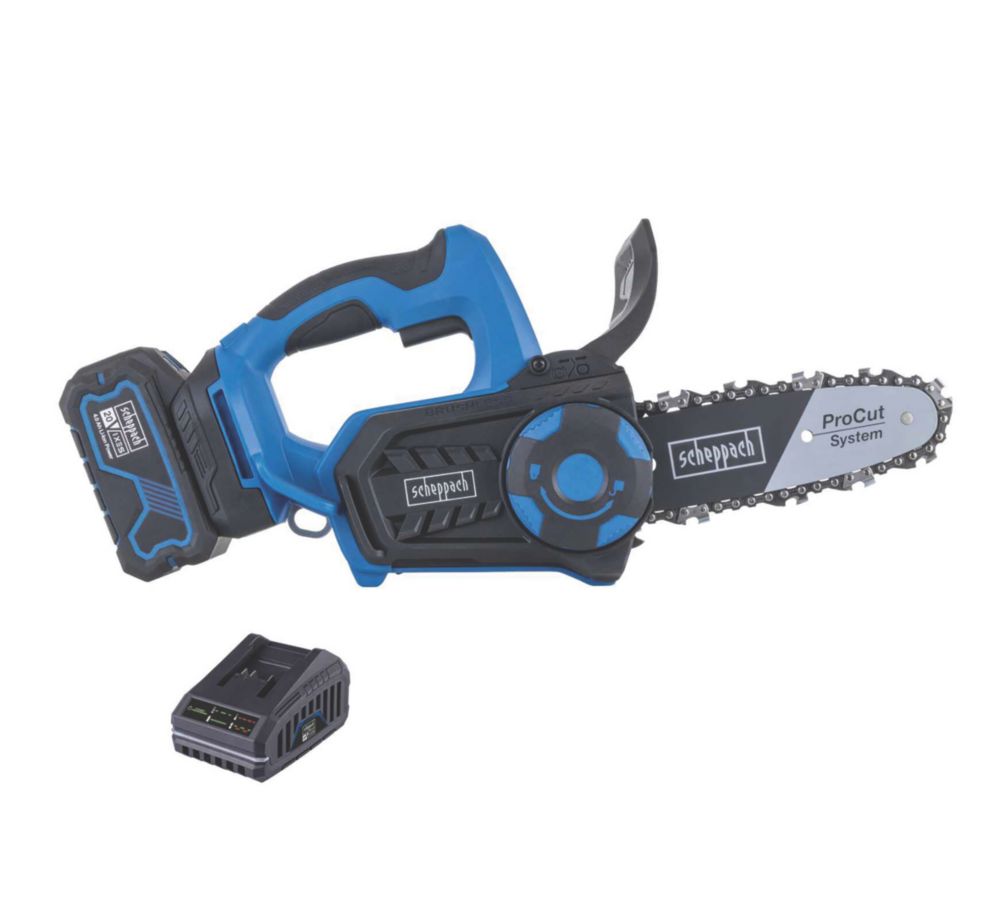 Tronçonneuse d'élagage sans fil 20cm Scheppach BC-TCS200-X 20V 1 x 4.0Ah Li-Ion Brushless 