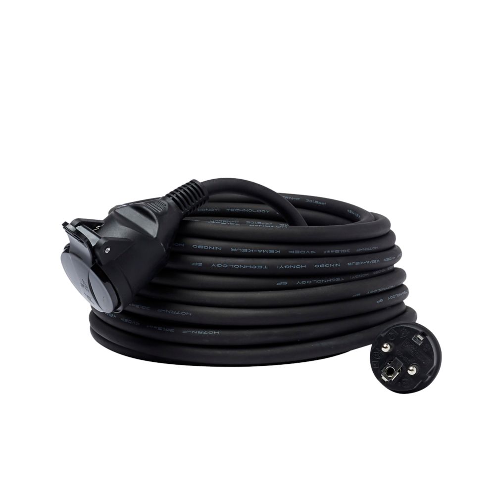 Rallonge noire H05VVF 1 prise 1.5mm² 10m avec clapet