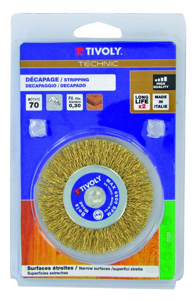 Brosse de décapage pour perceuse à queue hexagonale Tivoly 70mm