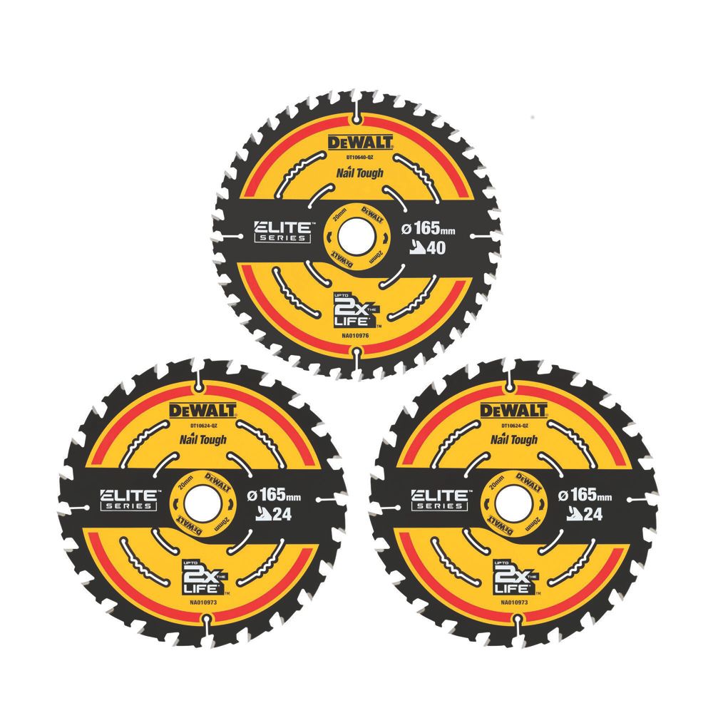 Lot de 3 lames de scie circulaire 165 x 20mm 24 / 40 dents Extreme DeWalt
