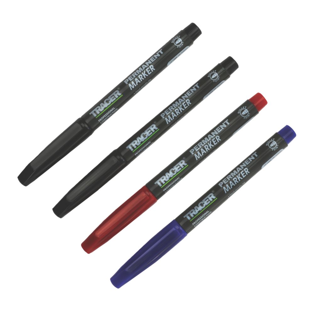 4 marqueurs permanents (noir, bleu et rouge) Tracer