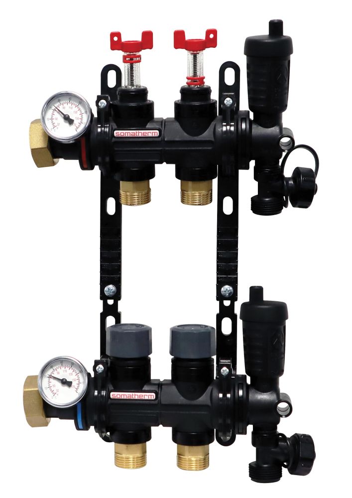 Collecteur de chauffage au sol 2 ports Somatherm noir