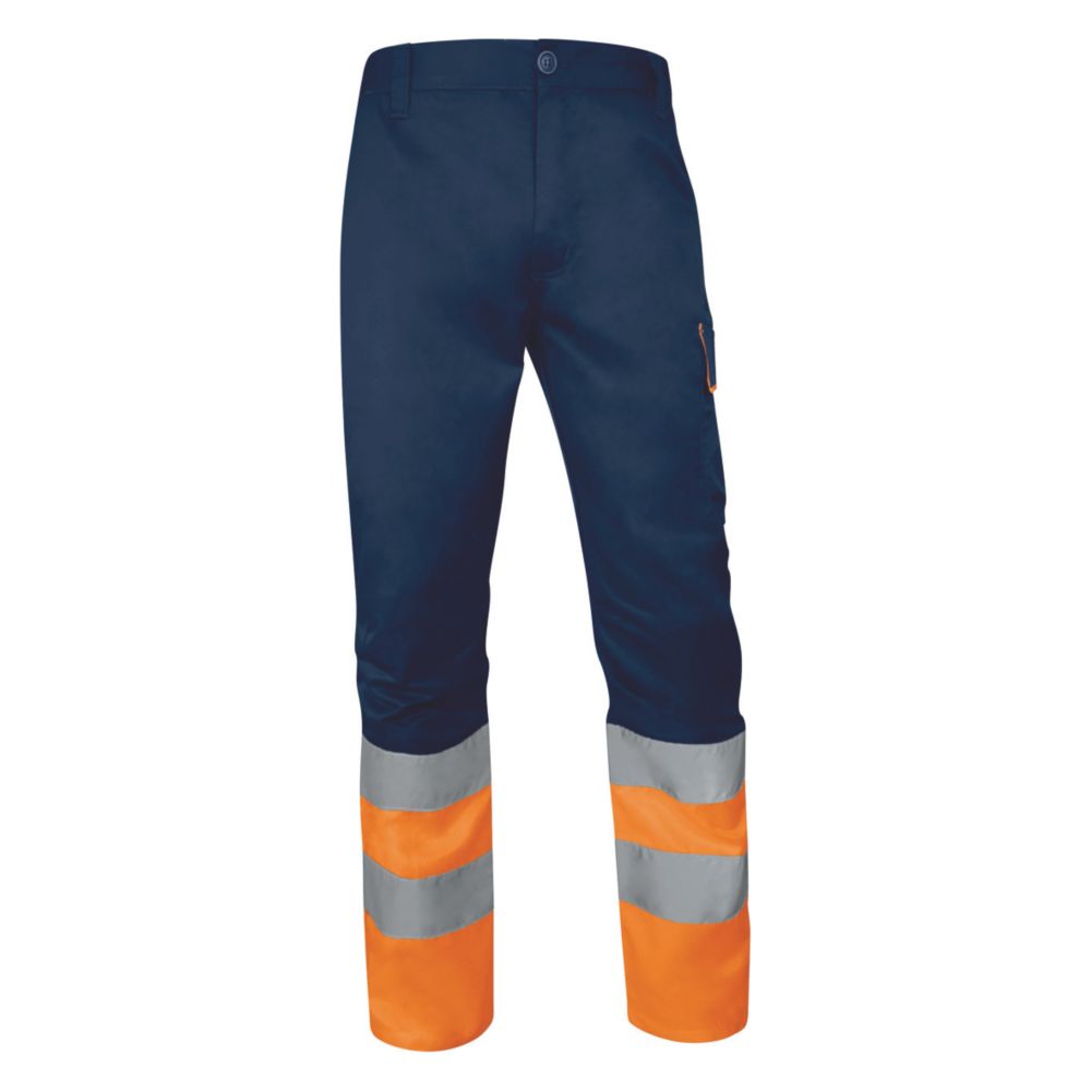 Surpantalon à taille élastique haute visibilité de classe 1 Delta Plus bleu marine/orange, taille 2XL longueur 82cm