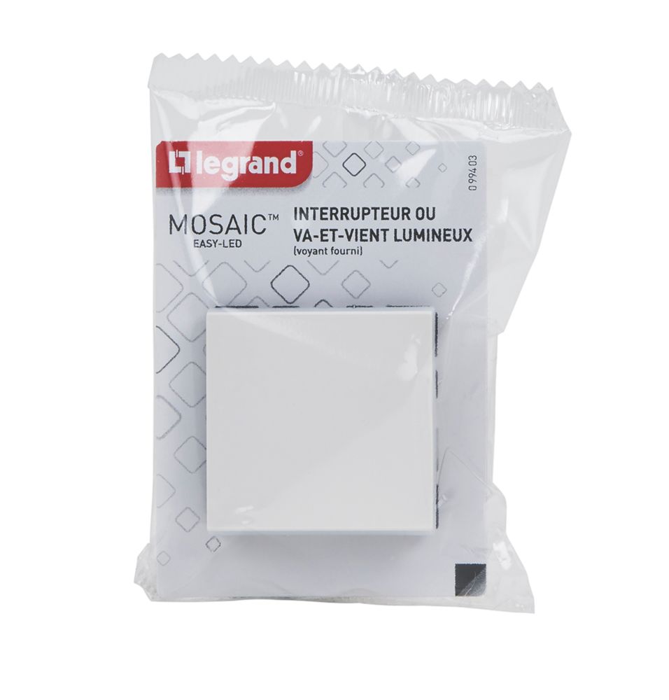 Poussoir/va-et-vient 1 poste blanc Legrand Mosaic Easy-Led