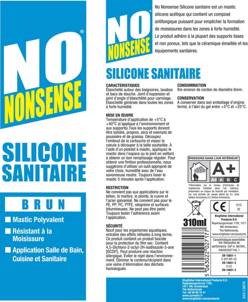 1 mastic silicone sanitaire No Nonsense marron 310 ml