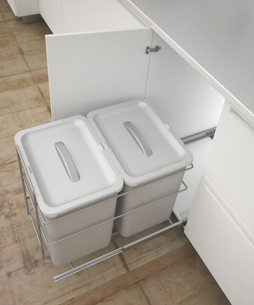 Poubelle de cuisine coulissante grise Hafele 2 x 16L