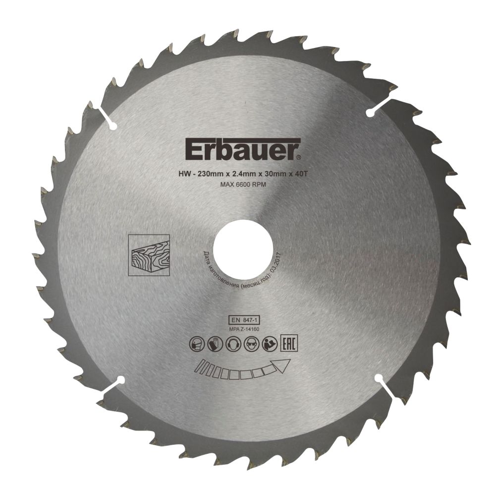 Lame de scie circulaire TCT 230 x 30mm 40 dents Erbauer