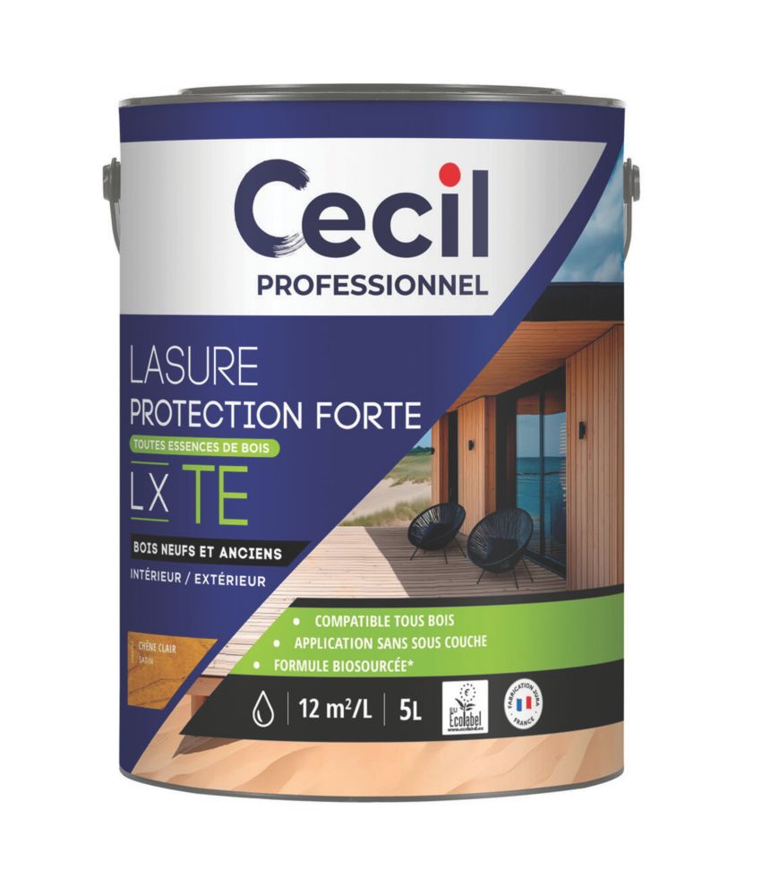 Lasure pour bois intérieur et extérieur à base d'acrylique chêne clair 5L de Cecil Professionnal