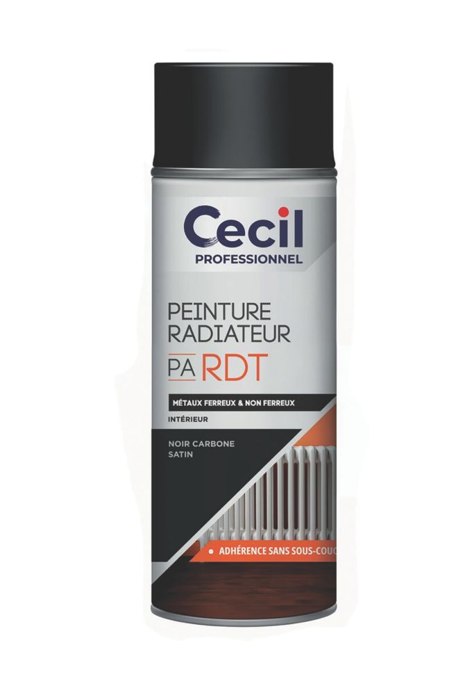 Peinture aérosol résistant à la chaleur pour radiateurs et appareils électroménagers Cecil Professional 400ml noir satin