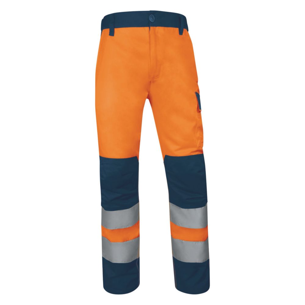 Surpantalon à taille élastique haute visibilité Classe 2 Delta Plus orange/bleu marine, taille 2XL longueur 71-81 cm