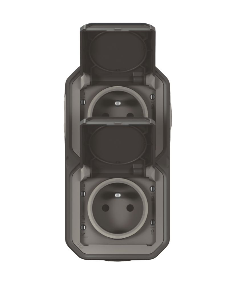 Double prise terre 2 postes étanche pose verticale complet anthracite Legrand Plexo