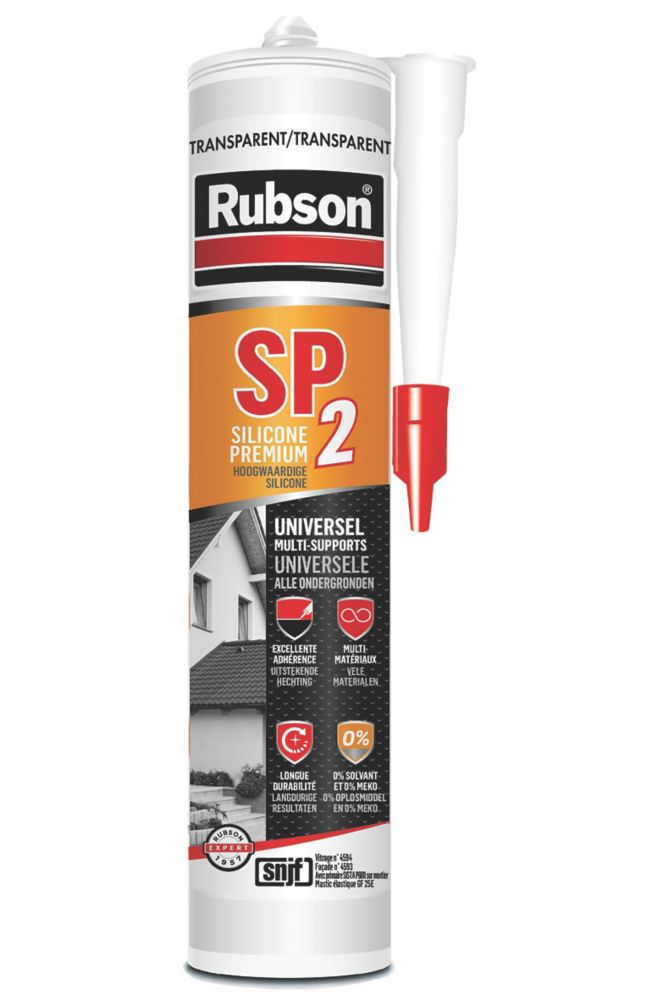 RUBSON Mastic silicone SP2 Joint Universel Translucide Cartouche 300ml, Mastic