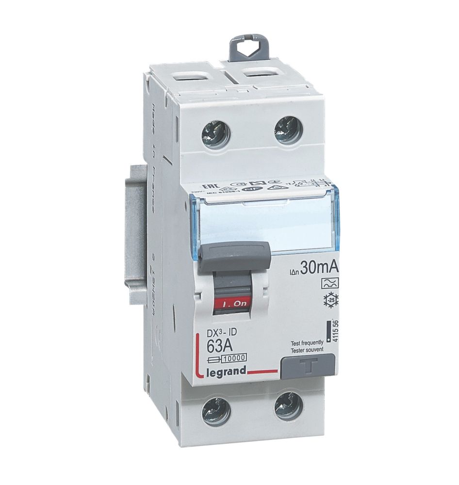 Interrupteur différentiel à borne à vis courbe A Legrand DX3 63A 30mA 1P+N 
