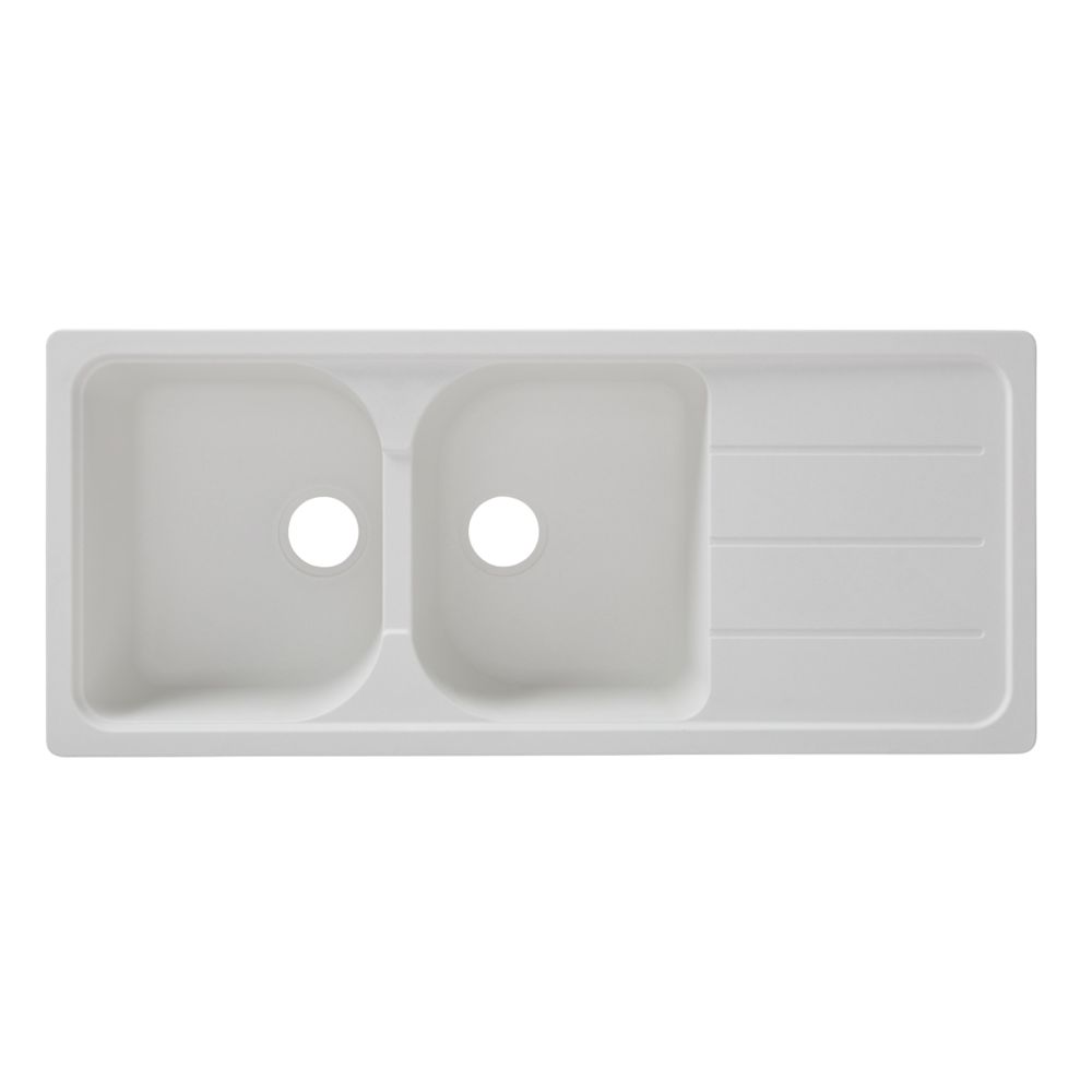 Évier 2 bacs en composite de quartz blanc Cooke & Lewis Arber