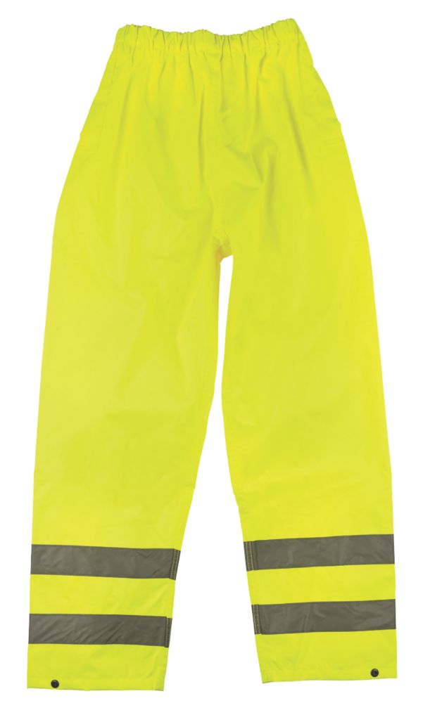 Pantalon imperméable haute visibilité à taille élastique, jaune, taille M, longueur 76 cm
