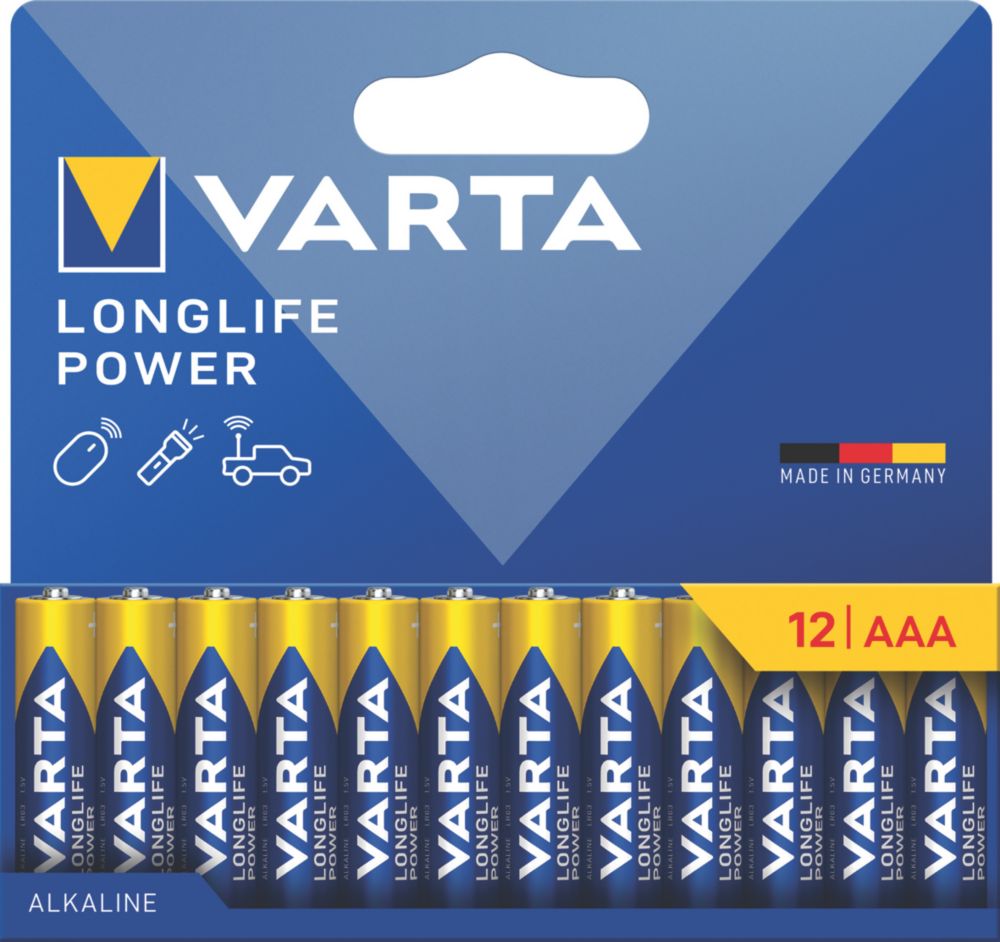 Pack de 12 piles alcalines Varta Longlife Power AAA, 1,5V