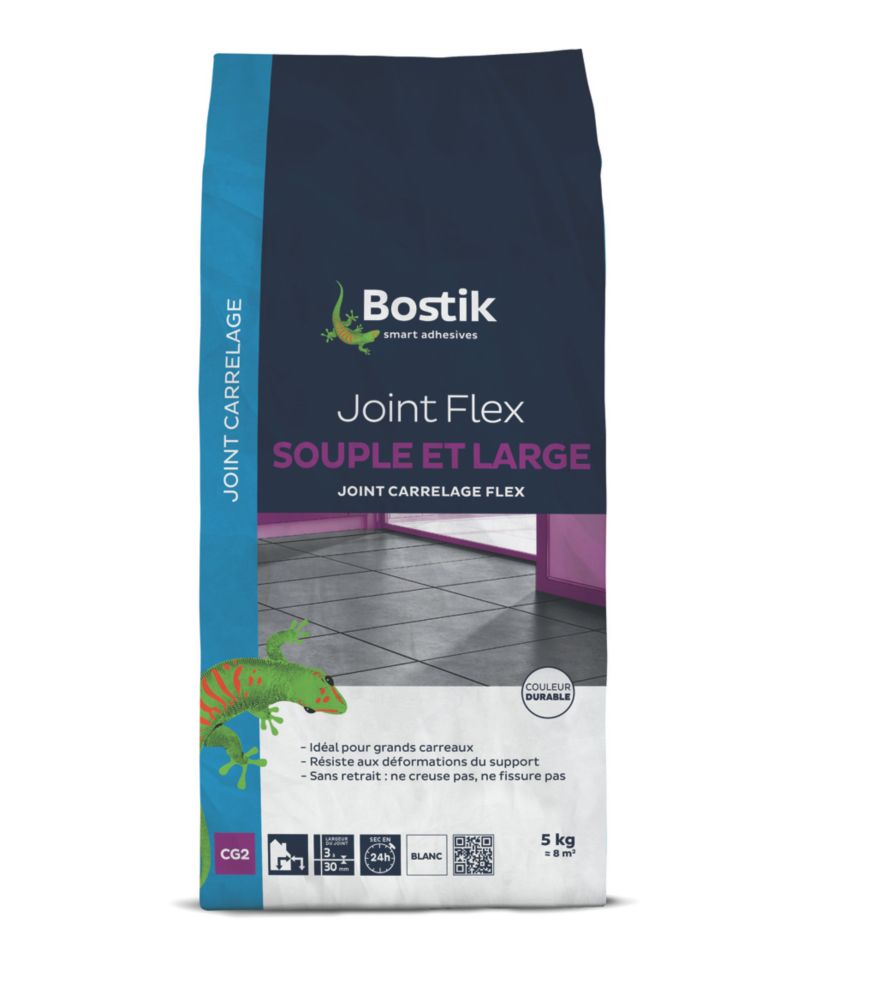 Joint de carrelage au sol et mural Bostik large et flexible blanc 5kg