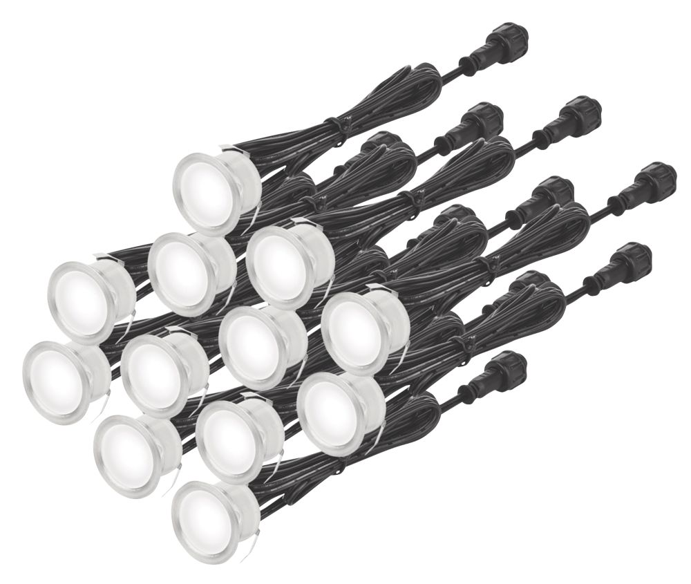 Lot de 12 éclairages de terrasse à LED d'extérieur 30mm Aurora M-Lite en acier inoxydable 7,2W 144lm