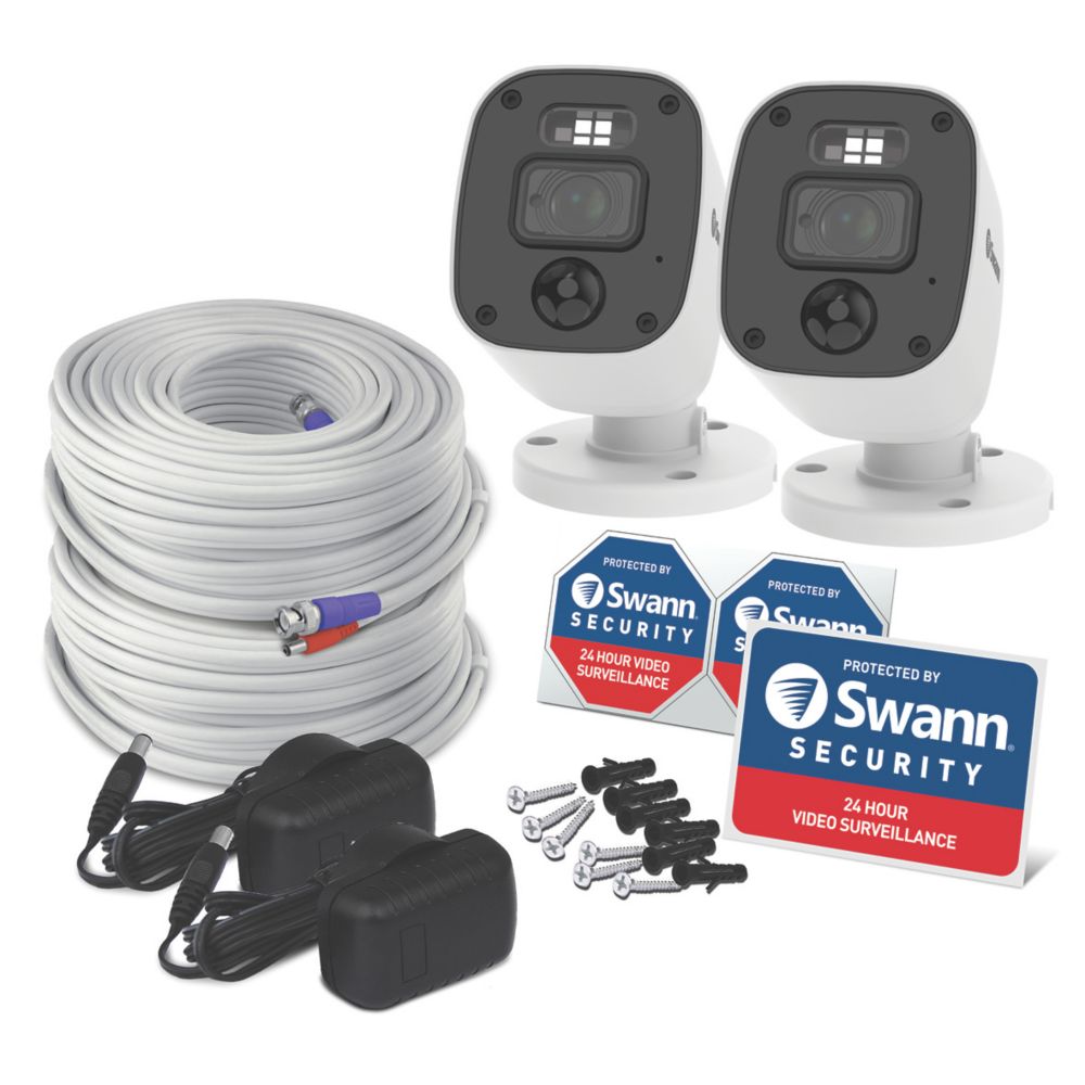 Kit vidéosurveillance filaire DVR 2 caméras HD 1080P, 2 câbles de 18 mètres Swann Enforcer SWPRO-1080MQBPK2-EU