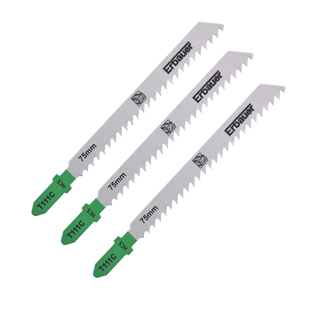 Lot de 3 lames pour scie sauteuse bois 100mm T111C Erbauer