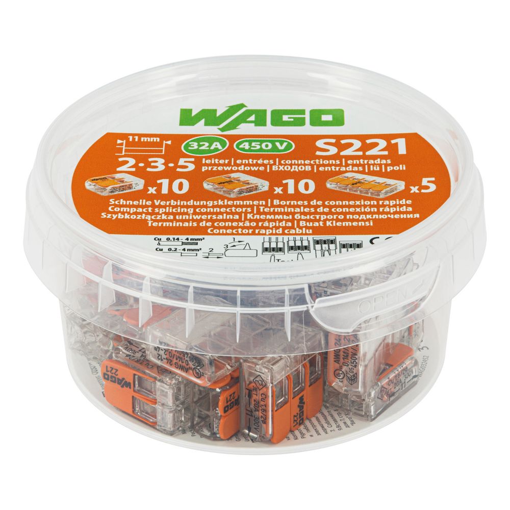 Boîte d'assortiment de bornes de liaison Wago 229 pièces 2,5 mm²