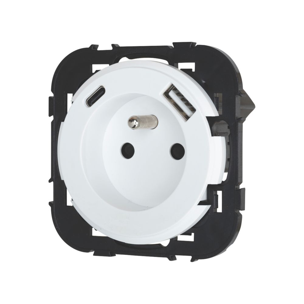 Prise terre + USB A+C 1 poste LAP Composable Blanc