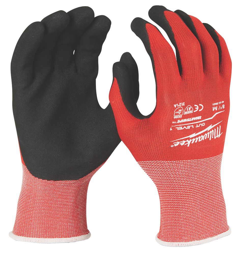 Gants de travail anti-coupure Milwaukee Cut Level 1/A rouges, taille M
