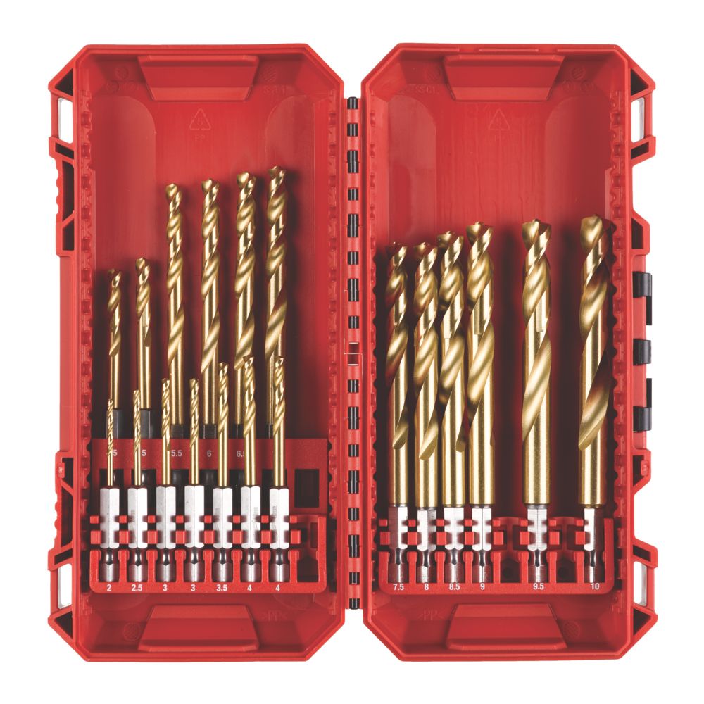  Ensemble de 19 forets multimatériaux à tige hexagonale Milwaukee Shockwave HSS-G Tin Red