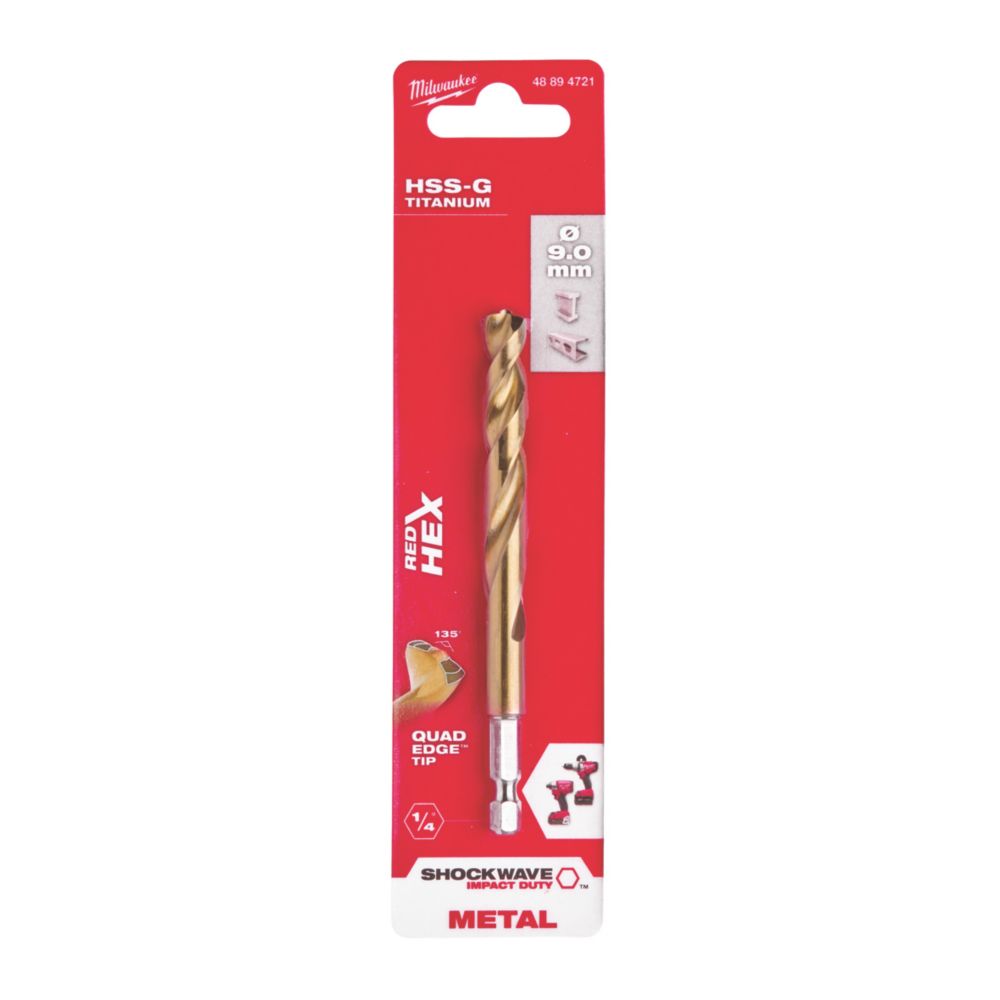 Foret HSS à métaux à queue hexagonale Milwaukee SHOCKWAVE 9mm x 117mm