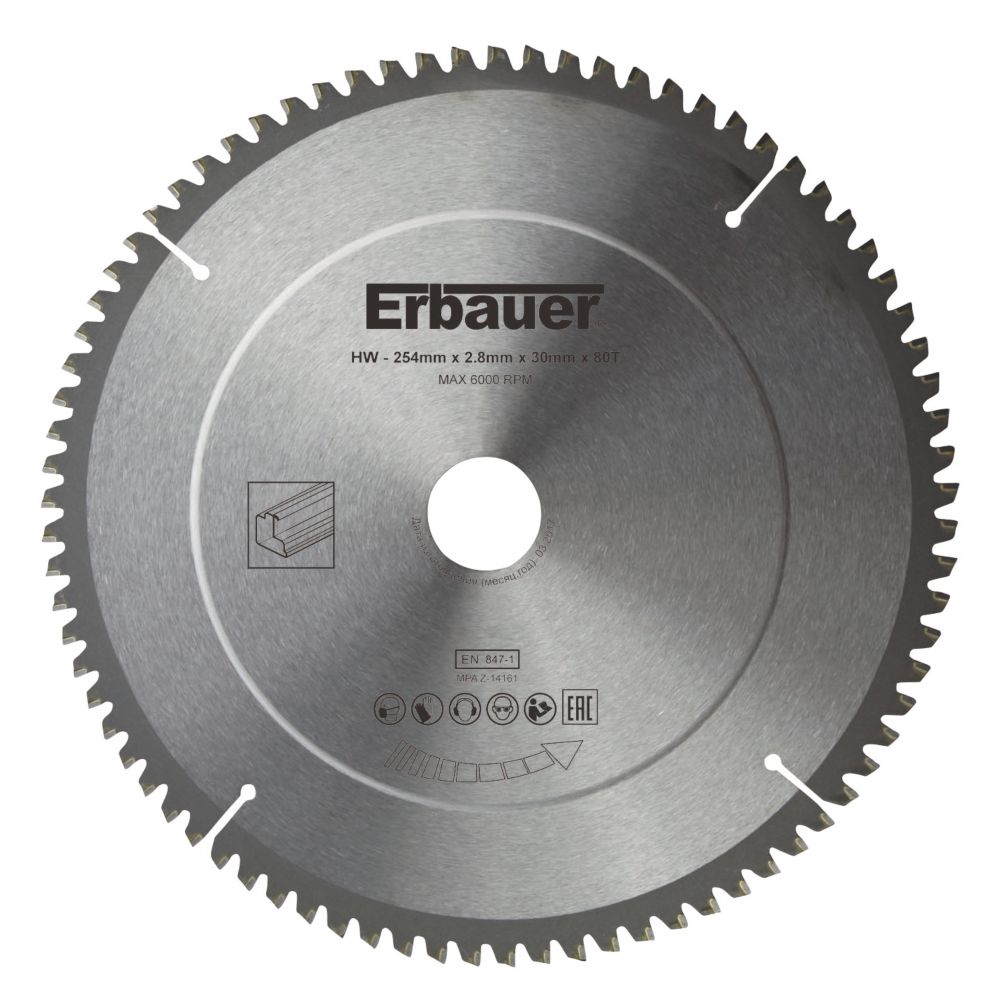 Lame de scie circulaire TCT 254 x 30mm 80 dents Erbauer