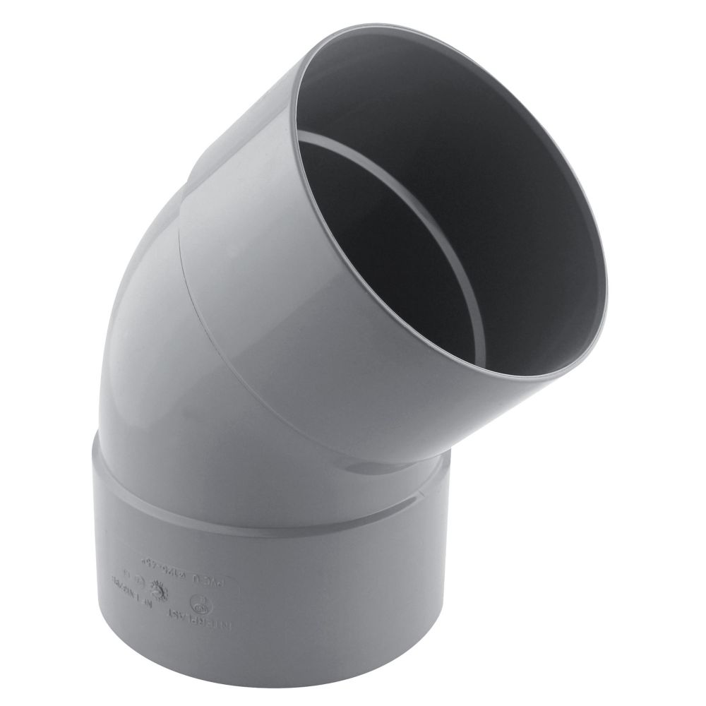 Coude PVC NF femelle à 45° 125mm à coller gris Fitt