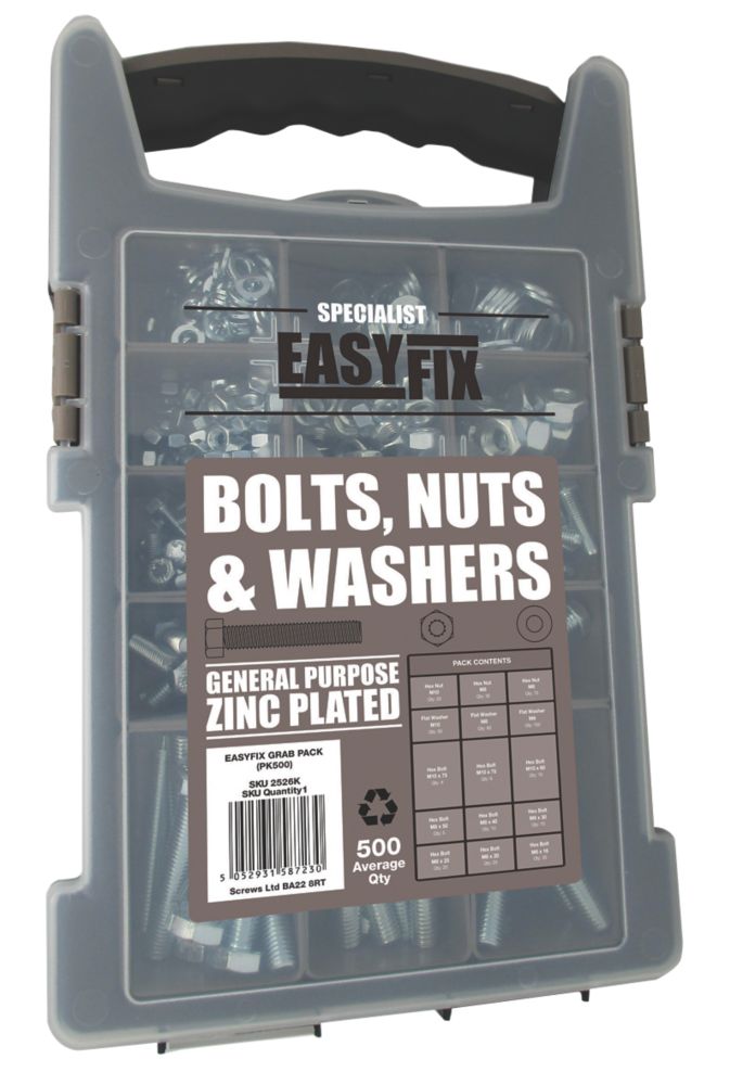 Assortiment de 500 boulons, écrous et rondelles zingués brillants Easyfix