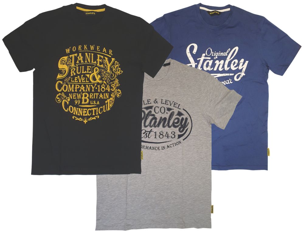 Lot de 3 Tee shirts à manches courtes Stanley Benton 1 noir 1 bleu et 1 gris taille L
