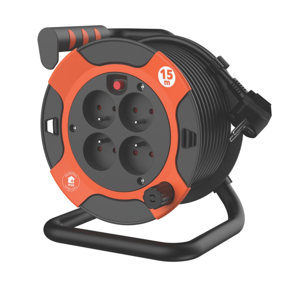 Enrouleur de câble de bricolage Quarx avec protection contre les surtensions 15m 16A 4 accouplements 230V