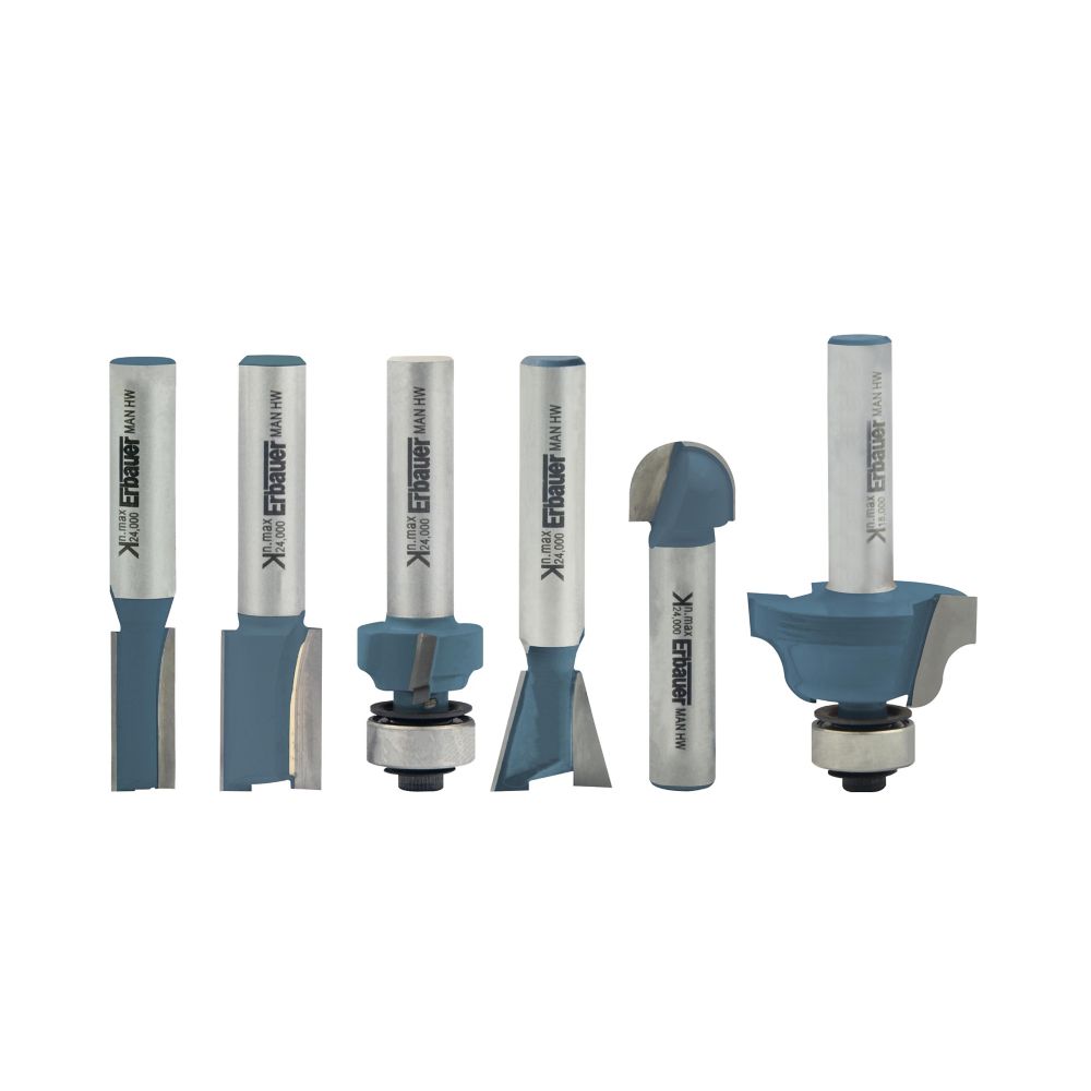 Jeu de 6 fraises défonceuse assorties 6mm Erbauer