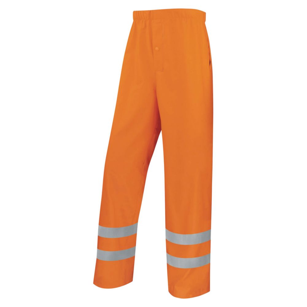 Pantalon imperméable à taille élastique haute visibilité Delta Plus orange, taille 2XL longueur 71-81 cm