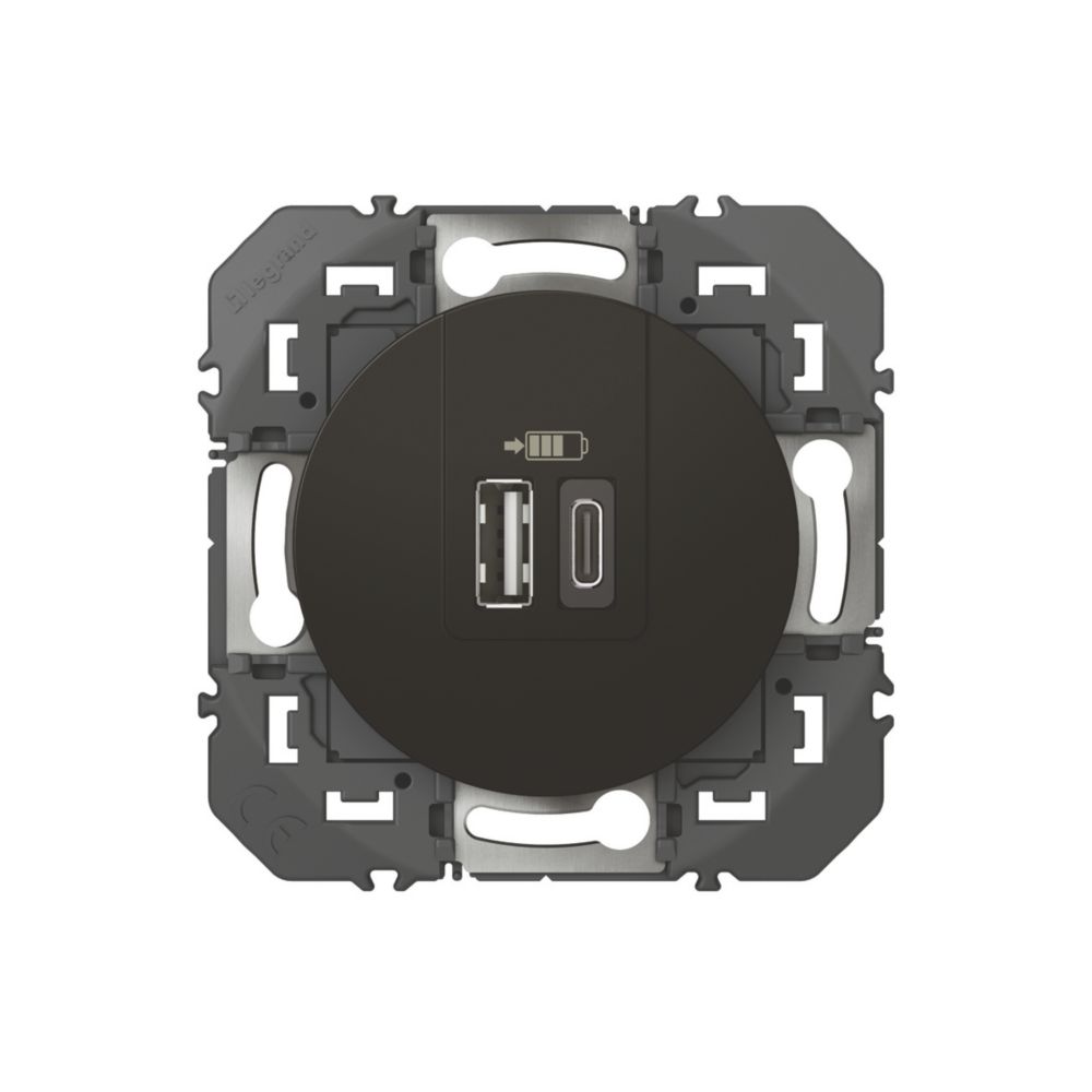 Double chargeur USB A+C 1 poste Dooxie noir Legrand
