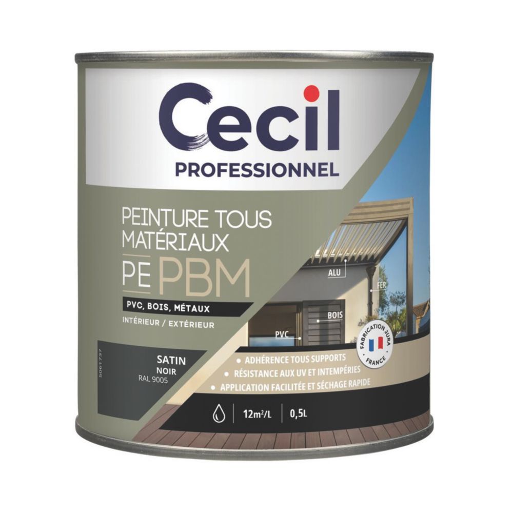 Peinture pour maçonnerie noire lisse 0,5L Cecil Professional