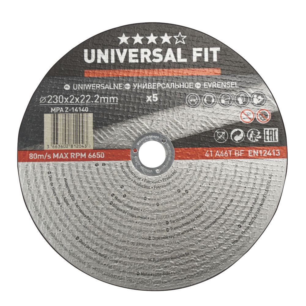 Lot de 5 disque à tronçonner métal 230 mm x 2 x 22,2 mm,