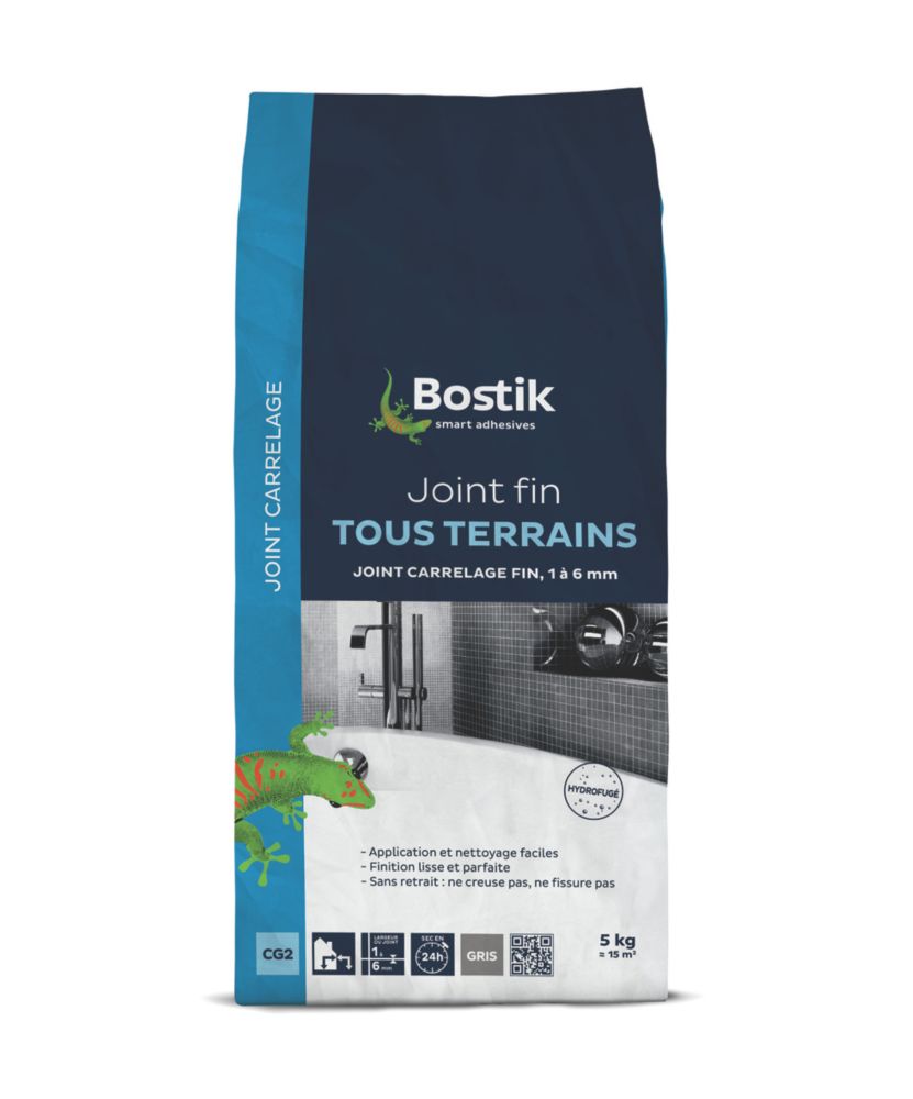 Joint de carrelage au sol et mural Bostik Joint fin gris 5kg