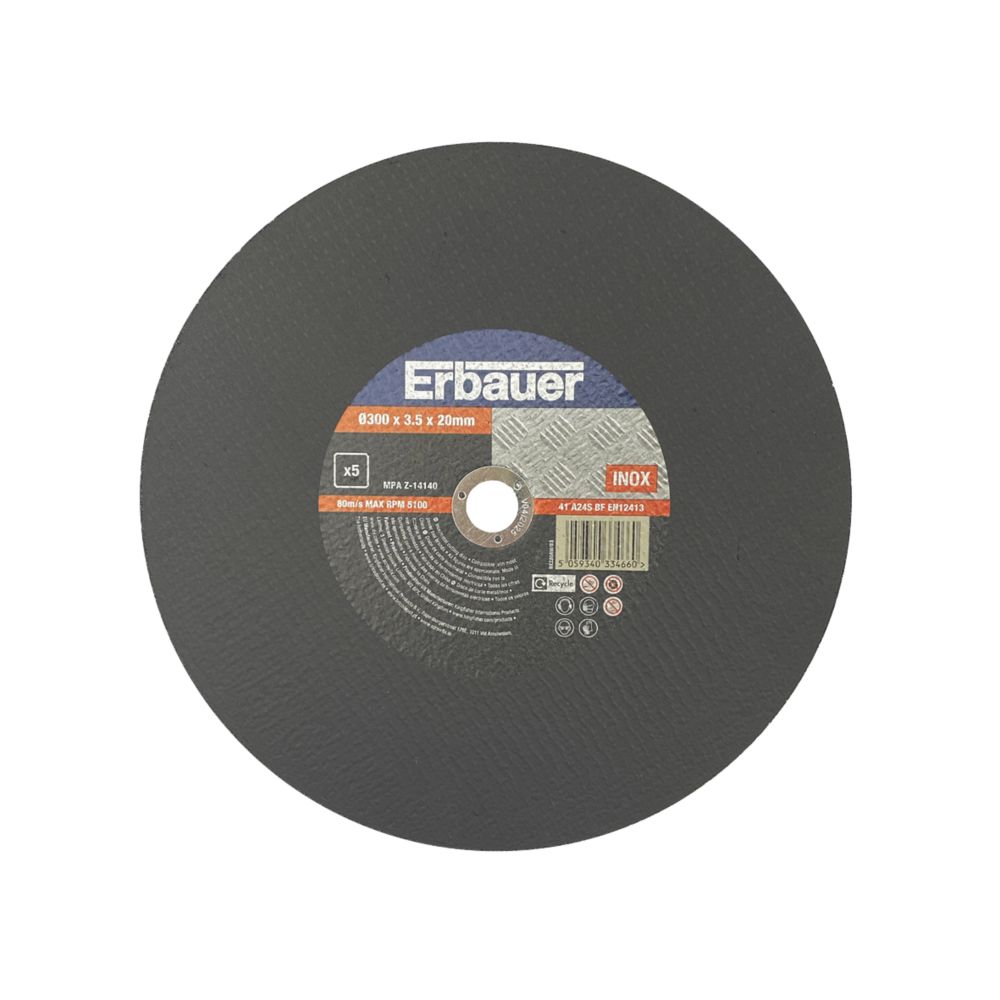 Lot de 5 disques à tronçonner métal 300 mm x 3,5 mm x 20 mm Erbauer