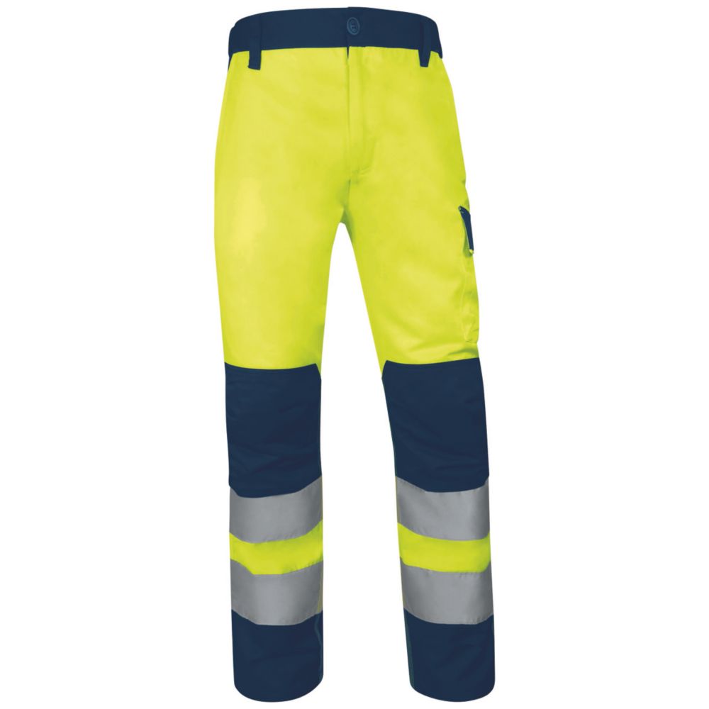 Surpantalon à taille élastique haute visibilité Classe 2 Delta Plus jaune/bleu marine, taille L longueur 80cm