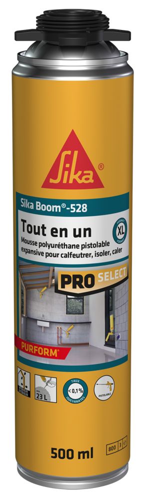 SIKA Boom 528, Espuma de poliuretano expansiva pulverizable y reutilizable:  alto rendimiento 23 l, secado ultrarrápido para lechada, calafateo